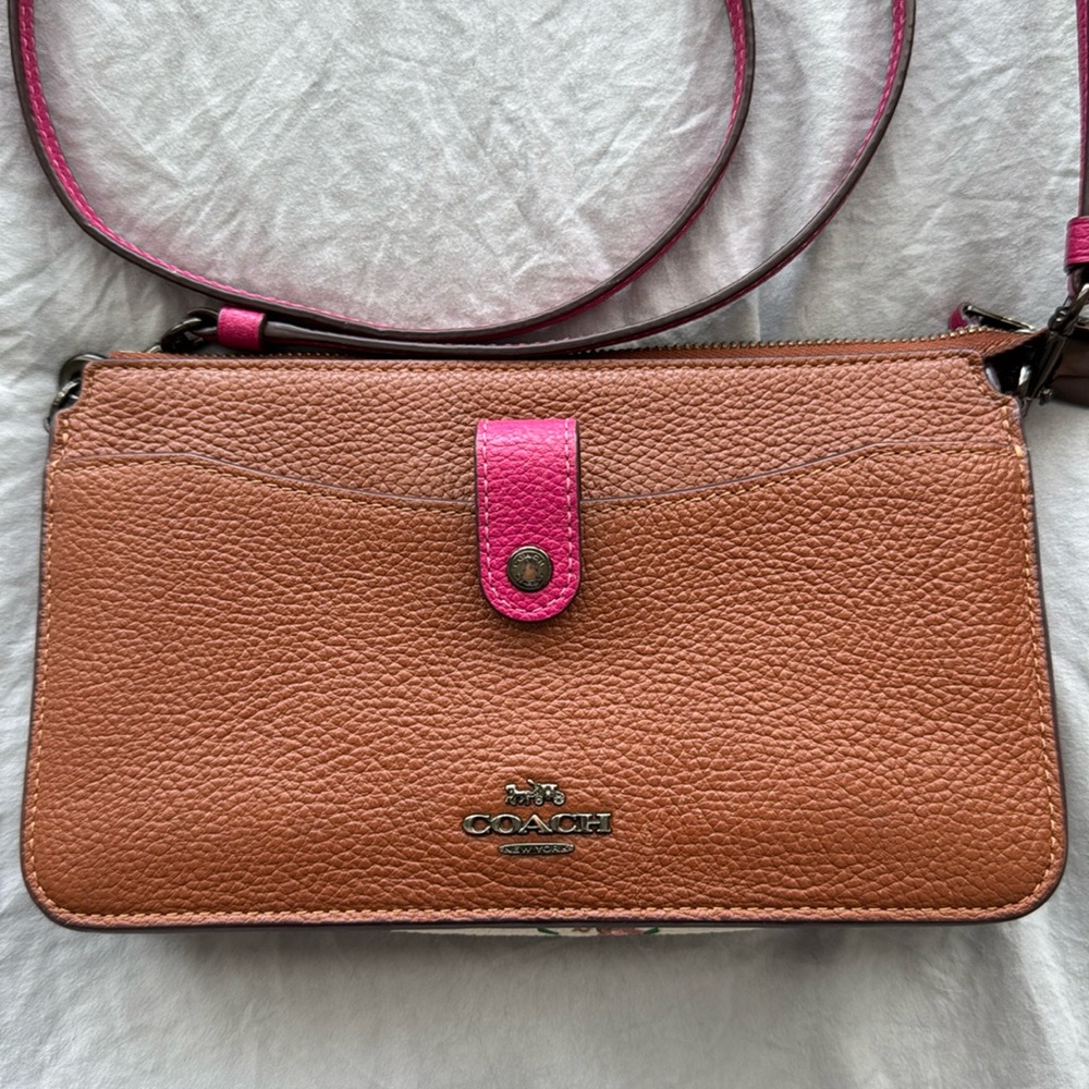 Coach Small Zip Leather Crossbody Bag Brown